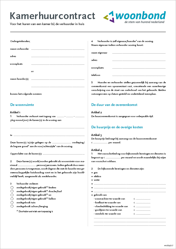 Huurcontract kamer(s) inwoning (pdf)