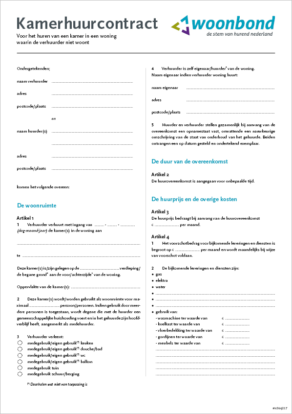 Huurcontract kamer(s) niet-inwoning (pdf)